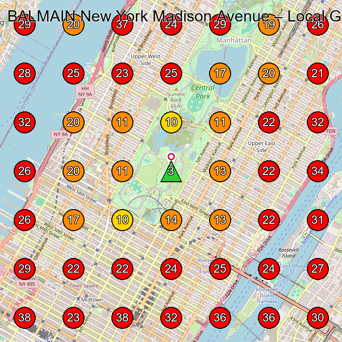 BALMAIN New York Madison Avenue GeoGrid visibility map for Boot Store in New York